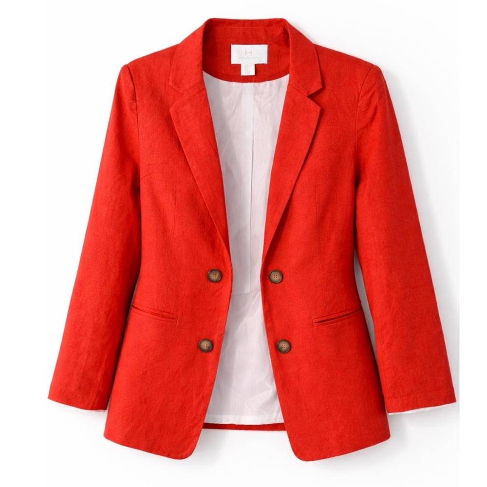 Halston Heritage Linen-Blend Double-Button Blazer Jacket